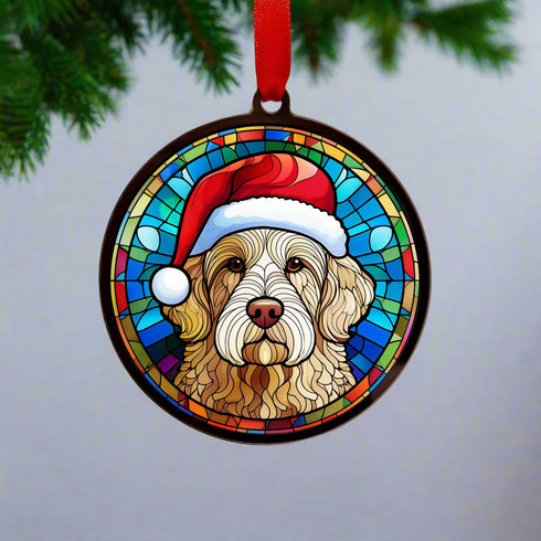 Goldendoodle in Santa Hat Suncatcher Decoration
